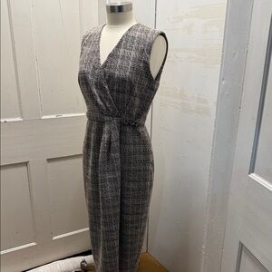 Calvin Klein Black and Gray Checkered Midi Dress